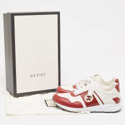 Pre Owned Gucci White/Red Leather Interlocking G Sneakers Size 36