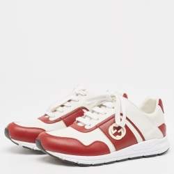 Pre Owned Gucci White/Red Leather Interlocking G Sneakers Size 36