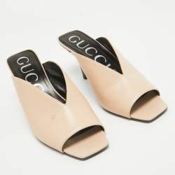 Pre Owned Gucci Beige Leather Slide Sandals Size 39
