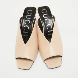 Pre Owned Gucci Beige Leather Slide Sandals Size 39