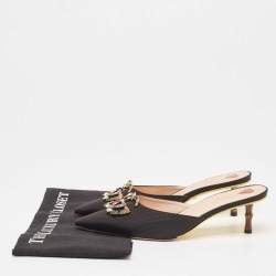 مملوكة مسبقًا Gucci Black Canvas Crystal Embellished Unia Mule Sandals Size 38