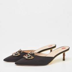 مملوكة مسبقًا Gucci Black Canvas Crystal Embellished Unia Mule Sandals Size 38