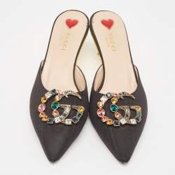 مملوكة مسبقًا Gucci Black Canvas Crystal Embellished Unia Mule Sandals Size 38