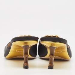 مملوكة مسبقًا Gucci Black Canvas Crystal Embellished Unia Mule Sandals Size 38