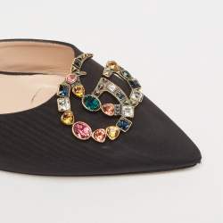 مملوكة مسبقًا Gucci Black Canvas Crystal Embellished Unia Mule Sandals Size 38