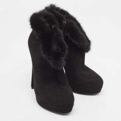 Gucci Black Suede and Fur Trim Ankle Boots Size 37