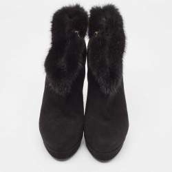 Gucci Black Suede and Fur Trim Ankle Boots Size 37