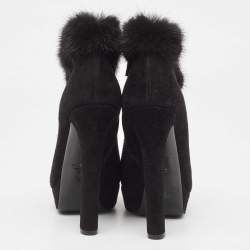 Gucci Black Suede and Fur Trim Ankle Boots Size 37