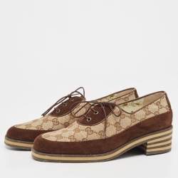 Gucci Brown/Beige Canvas and Suede Derby Size 38.5