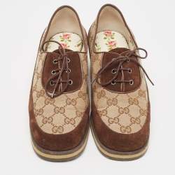 Gucci Brown/Beige Canvas and Suede Derby Size 38.5