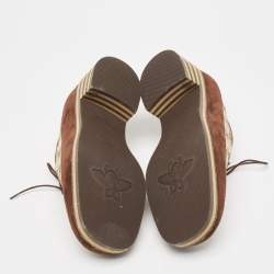 Gucci Brown/Beige Canvas and Suede Derby Size 38.5