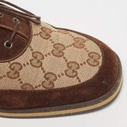 Gucci Brown/Beige Canvas and Suede Derby Size 38.5