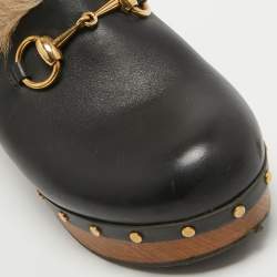 مملوكة مسبقًا Gucci Black/Brown Leather and Fur Horsebit Amstel Slingback Clogs Size 36.5