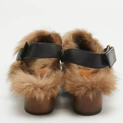 مملوكة مسبقًا Gucci Black/Brown Leather and Fur Horsebit Amstel Slingback Clogs Size 36.5
