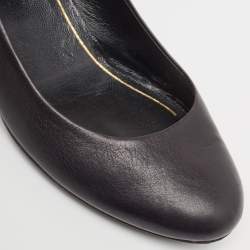 Pre Owned Gucci Black Leather Studded Block Heel Pumps Size 38