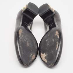 Pre Owned Gucci Black Leather Studded Block Heel Pumps Size 38