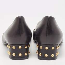 Pre Owned Gucci Black Leather Studded Block Heel Pumps Size 38