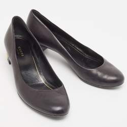 Pre Owned Gucci Black Leather Studded Block Heel Pumps Size 38