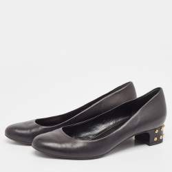 Pre Owned Gucci Black Leather Studded Block Heel Pumps Size 38