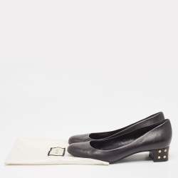 Pre Owned Gucci Black Leather Studded Block Heel Pumps Size 38