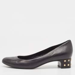 Pre Owned Gucci Black Leather Studded Block Heel Pumps Size 38