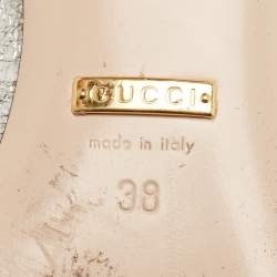 Pre Owned Gucci Silver Laminated Leather GG Marmont Fringe Pumps Size 38