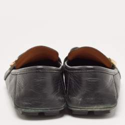 Pre Owned Gucci Black Leather GG Marmont Web Driver Slip On Loafers Size 37