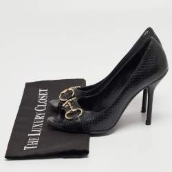 Gucci Black Python Horsebit Open Toe Pumps 38.5
