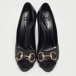 Gucci Black Python Horsebit Open Toe Pumps 38.5