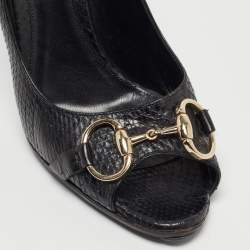 Gucci Black Python Horsebit Open Toe Pumps 38.5