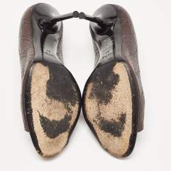 Pre Owned Gucci Brown Leather Peep Toe Pumps Size 37