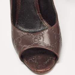 Pre Owned Gucci Brown Leather Peep Toe Pumps Size 37