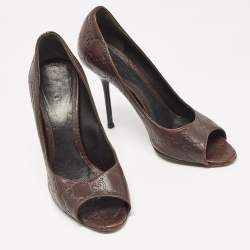 Pre Owned Gucci Brown Leather Peep Toe Pumps Size 37