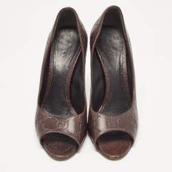 Pre Owned Gucci Brown Leather Peep Toe Pumps Size 37