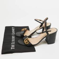 Pre Owned Gucci Black Leather GG Marmont Ankle Strap Sandals Size 37.5