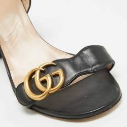 Pre Owned Gucci Black Leather GG Marmont Ankle Strap Sandals Size 37.5