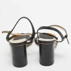 Pre Owned Gucci Black Leather GG Marmont Ankle Strap Sandals Size 37.5