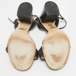 Pre Owned Gucci Black Leather GG Marmont Ankle Strap Sandals Size 37.5