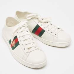 Gucci White Leather Web Ace Low Top Sneakers Size 37