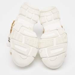 Gucci White/Grey Leather and Mesh Crystal Embellished Flashtrek Sneakers Size 39.5