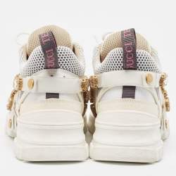 Gucci White/Grey Leather and Mesh Crystal Embellished Flashtrek Sneakers Size 39.5