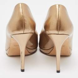 Gucci Metallic Leather Horsebit Peep Toe Platform Pumps Size 38