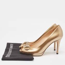 Gucci Metallic Leather Horsebit Peep Toe Platform Pumps Size 38