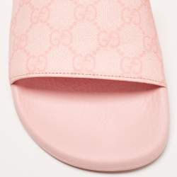 Gucci Pink GG Supreme Canvas Pool Slides Size 39