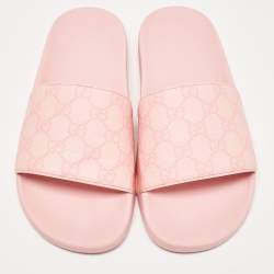Gucci Pink GG Supreme Canvas Pool Slides Size 39