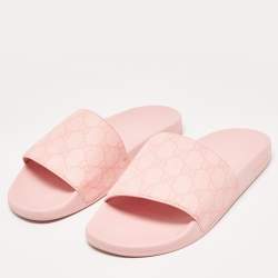 Gucci Pink GG Supreme Canvas Pool Slides Size 39