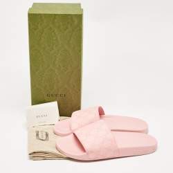 Gucci Pink GG Supreme Canvas Pool Slides Size 39