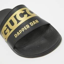 Gucci Black/Gold Leather Dapper Dan Pool Slides Size 39