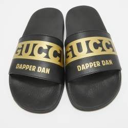 Gucci Black/Gold Leather Dapper Dan Pool Slides Size 39