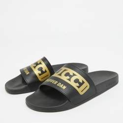 Gucci Black/Gold Leather Dapper Dan Pool Slides Size 39